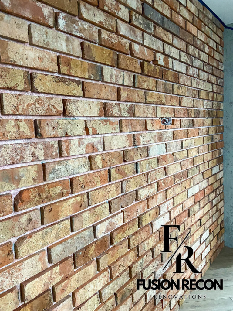 Close-up view of real brick slips used for wall tiling – Richmond TW10