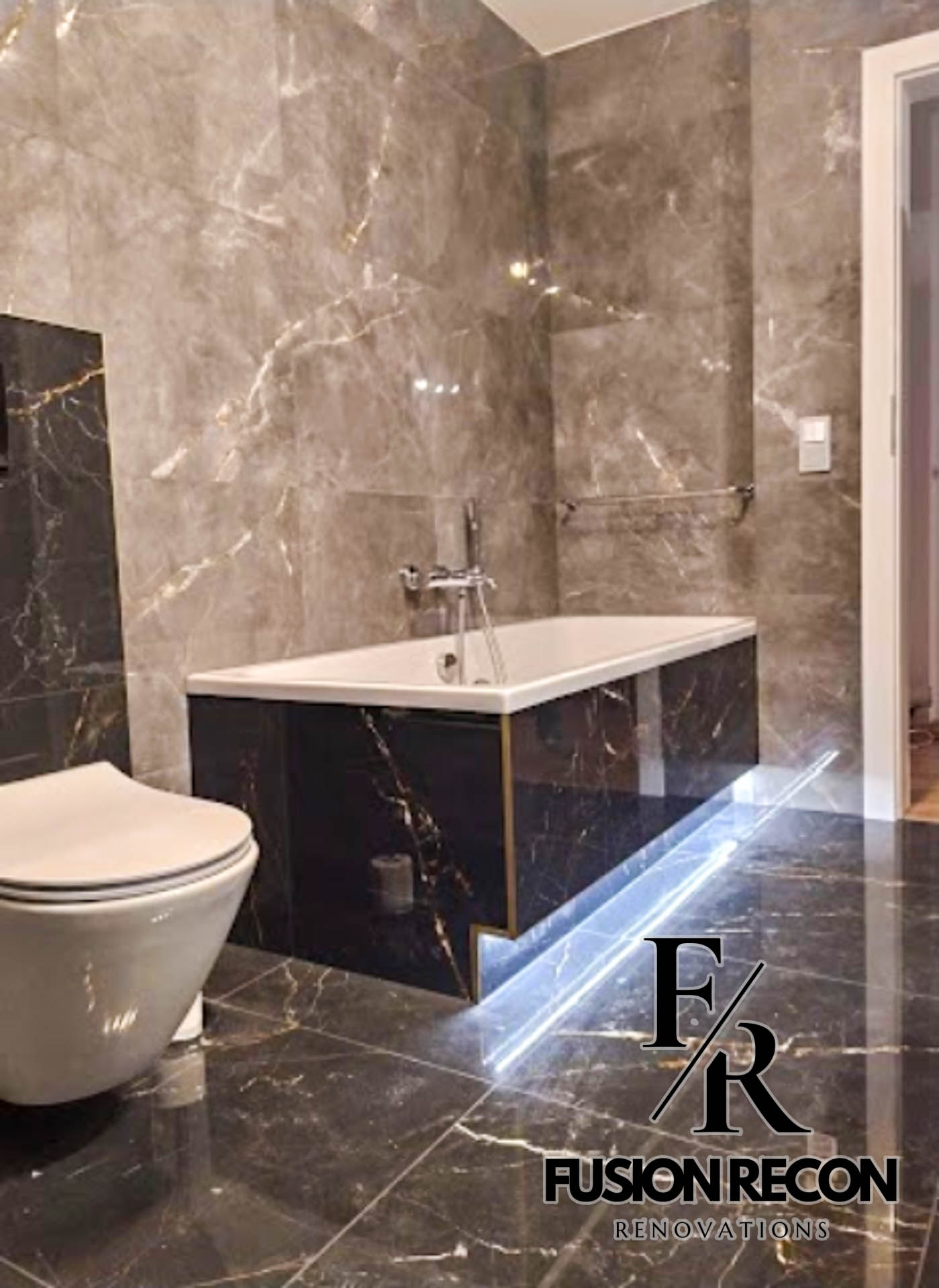 Luxury marble bathroom renovation with walk-in shower and brass fixtures – Battersea SW11