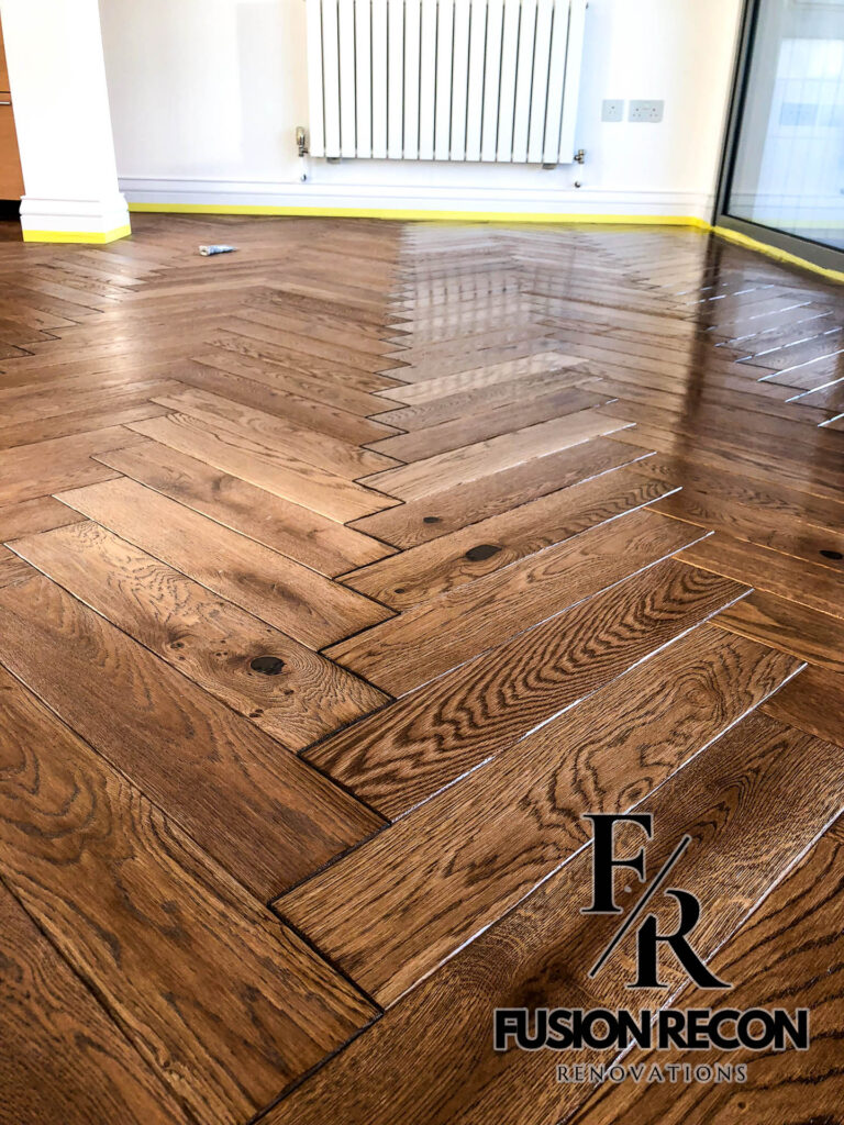 Modern wooden herringbone flooring with premium oak finish – Clapham SW4