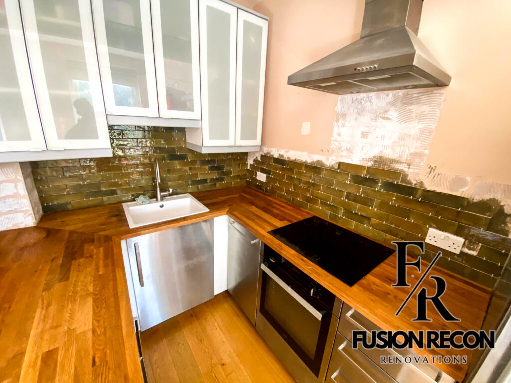 Old-style splashback tiles in a Wimbledon SW19 kitchen renovation