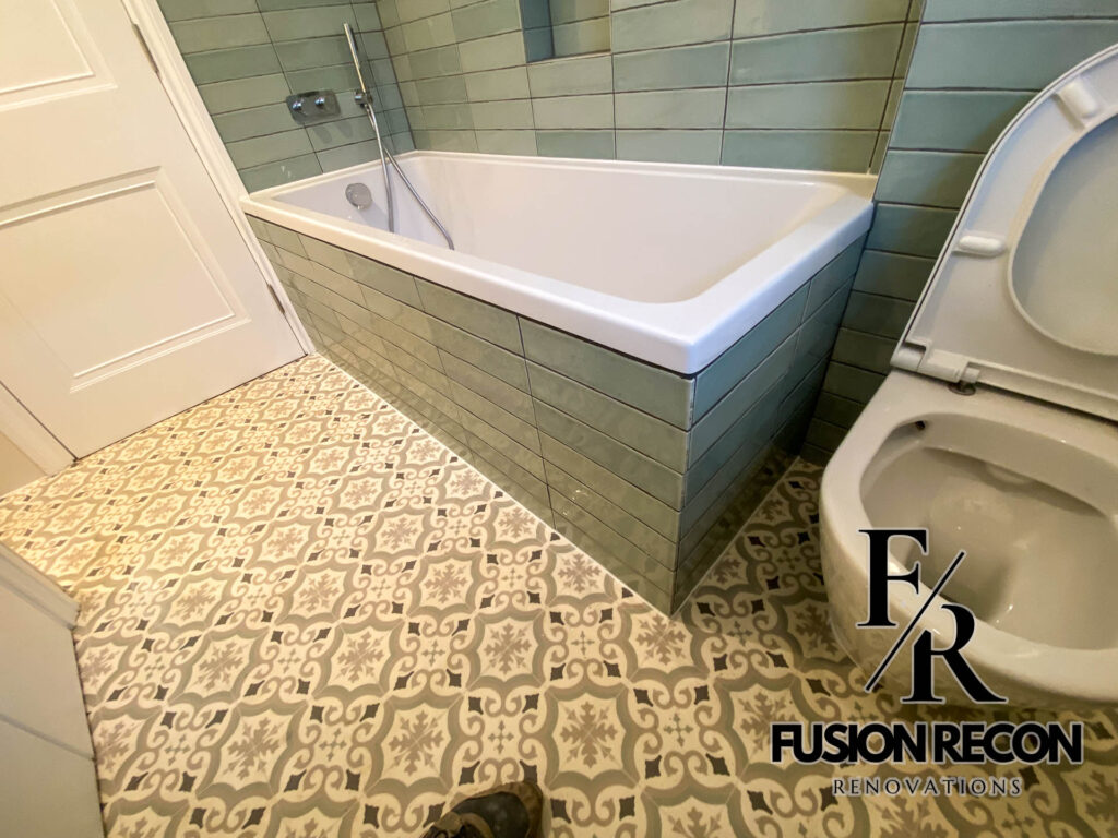 Victorian style bathroom flooring with patterned tiles – Kensington W8