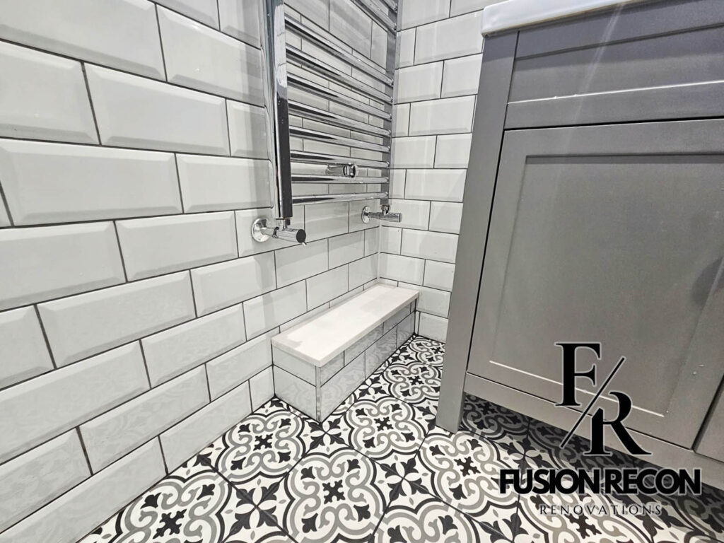 Victorian-style bathroom with white metro tiles and chrome fixtures – Chelsea SW3