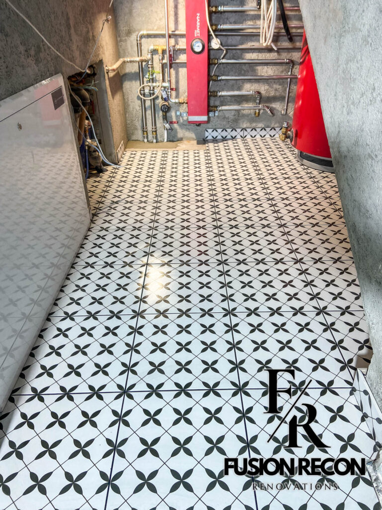 Victorian-style floor tiles installed in a boiler room – Wimbledon SW19